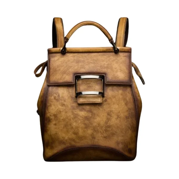 Sac à dos à main en cuir multipoches camel