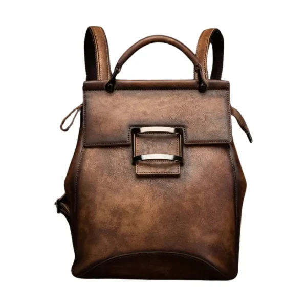 Sac à dos à main en cuir multipoches marron
