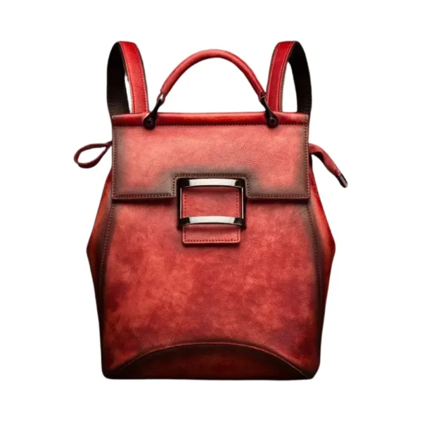 Sac à dos à main en cuir multipoches rouge
