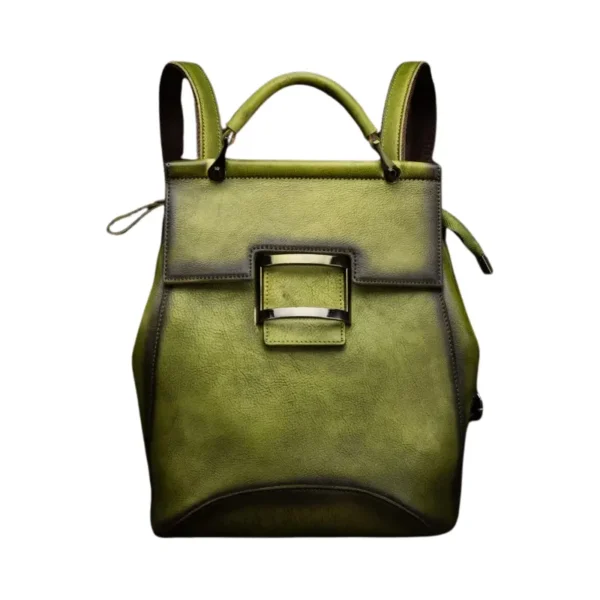 Sac à dos à main en cuir multipoches vert