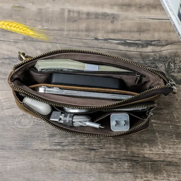 Pochette en cuir pour homme multipoche