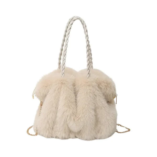 Sac à main femme en fausse fourrure beige