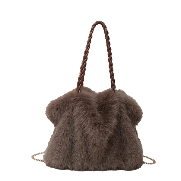 Sac à main femme en fausse fourrure marron