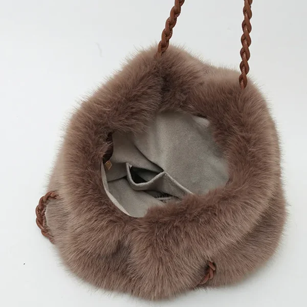 Sac à main femme en fausse fourrure marron pratique