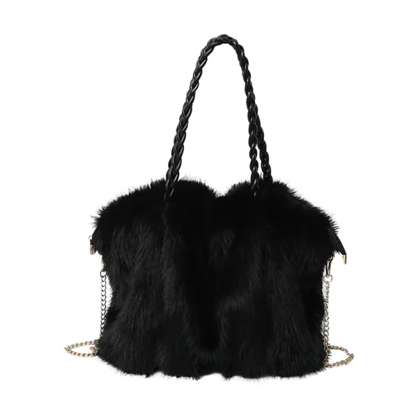 Sac à main femme en fausse fourrure noir