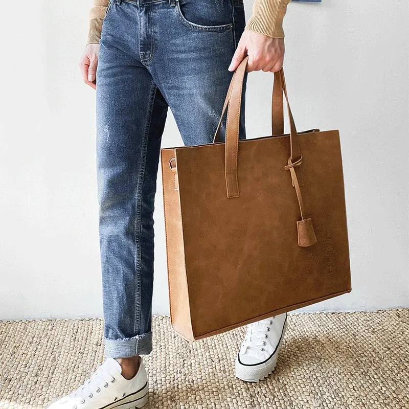 Sac à main homme en cuir vintage camel à la main