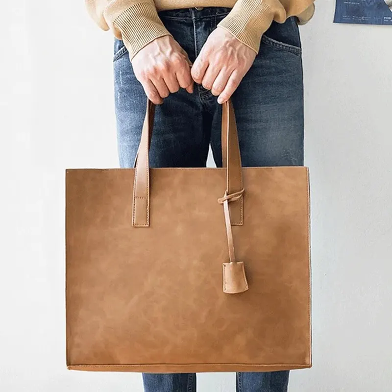 Sac à main homme en cuir vintage camel chic