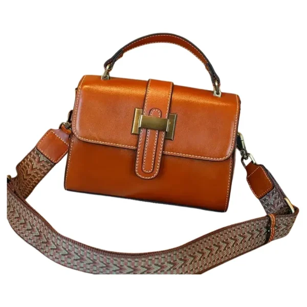 Sac à main vintage pour femme en cuir camel