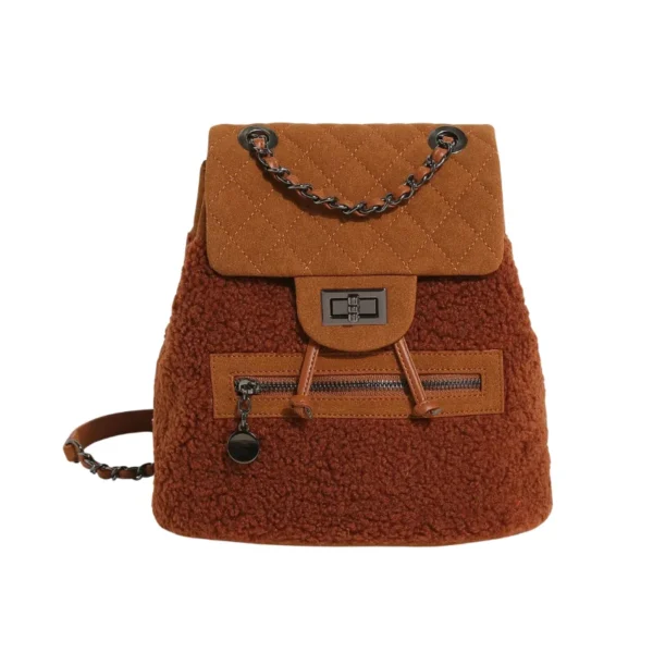 Sac à dos à main en peluche marron