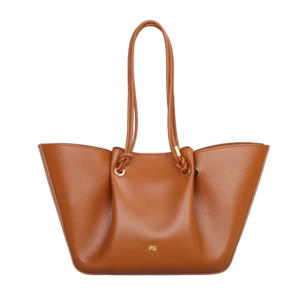 Sac à main chic grand format épuré camel