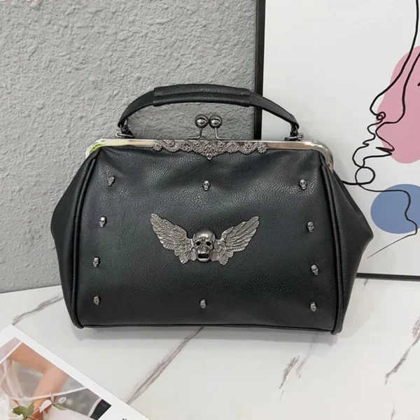 Sac à main vintage noir tête de mort